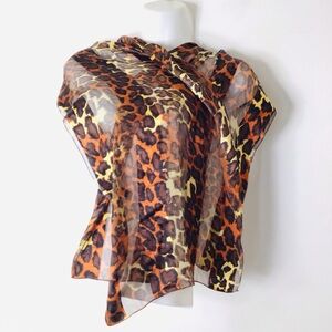 Lightweight Leopard Print Sheer Scarf in Brown & Cream